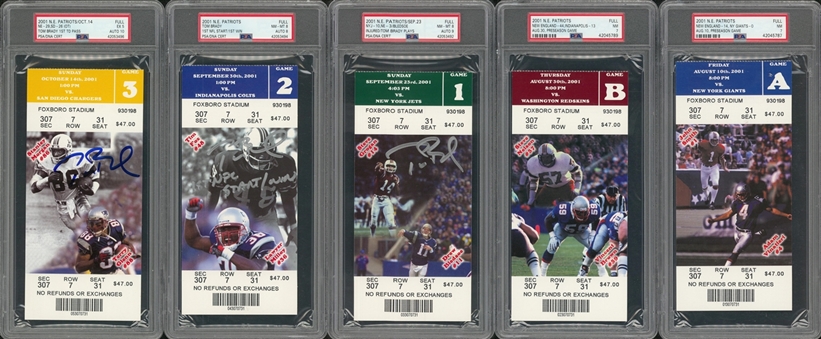2001 Tom Brady Rookie Season Complete Set of New England Patriots Home Game Tickets Including 3 Signed (PSA/DNA & Tristar)